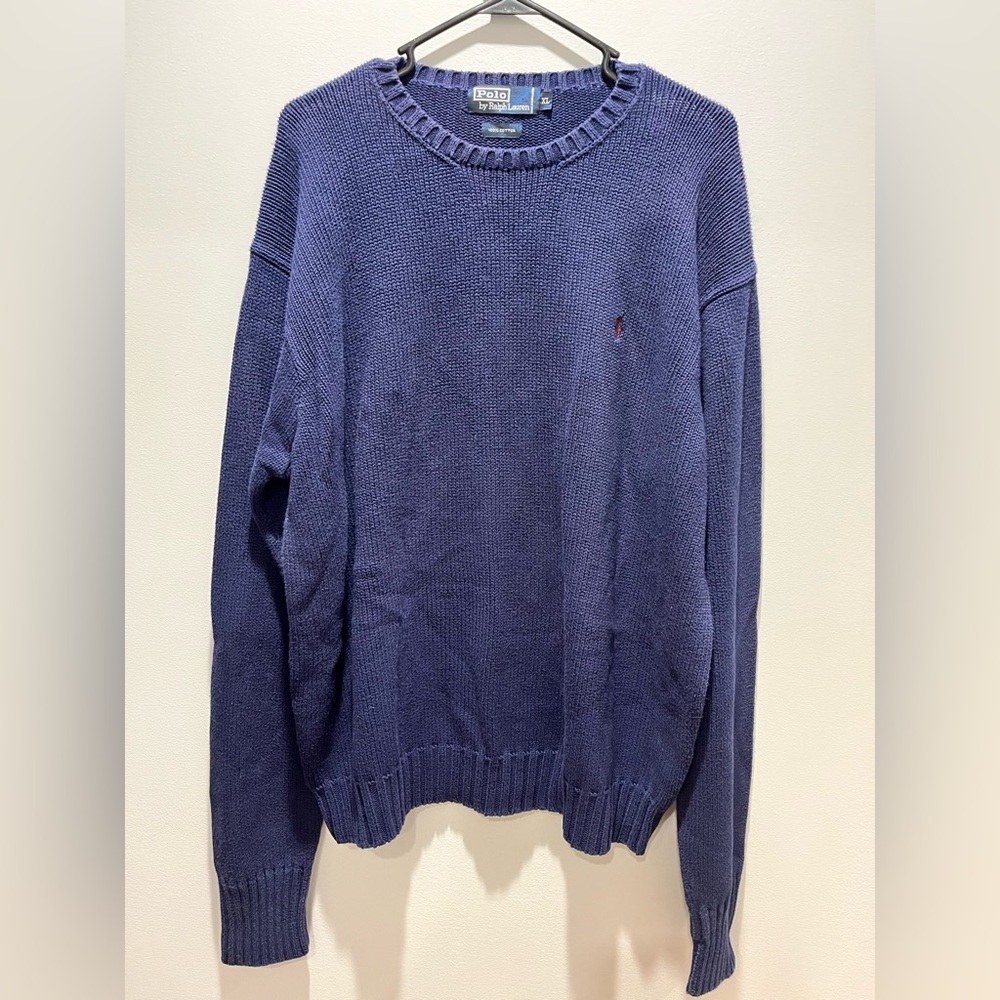 Vintage Polo Ralph Lauren knit sweater Mens Large‎ Navy Blue. Size XL